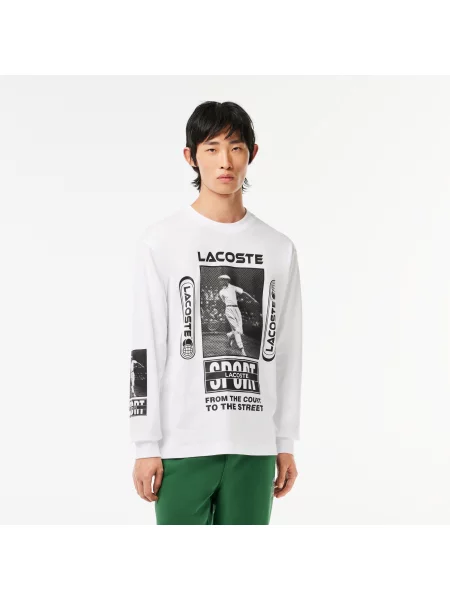 Lacoste Koszulka Loose Fit Z Nadrukiem René biała