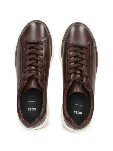 Sneakerși Boss din piele cu imagine maro
