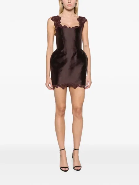 Rochie mini De La Vali din țesătură twill maro