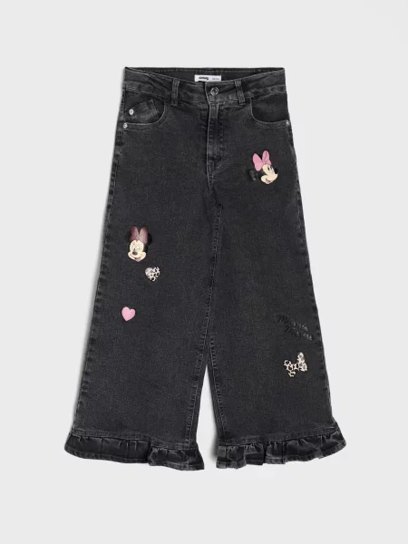 Sinsay Džíny wide leg s příměsí viskózy Minnie Mouse šedá