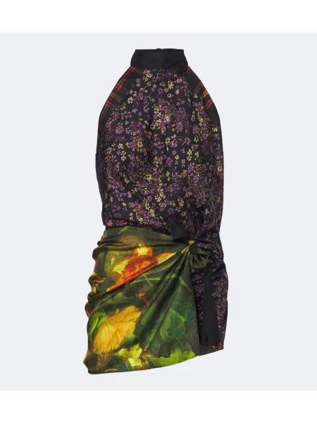 Μεταξωτός φλοράλ τοπ Dries Van Noten με halter λαιμόκοψη