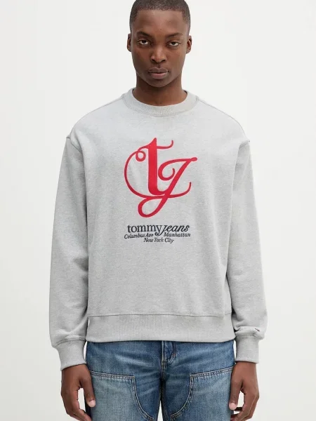 Меланжов суитчър Tommy Jeans с принт сиво