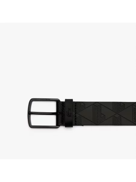 Lacoste Skórzany Pasek Z Monogramem granatowy