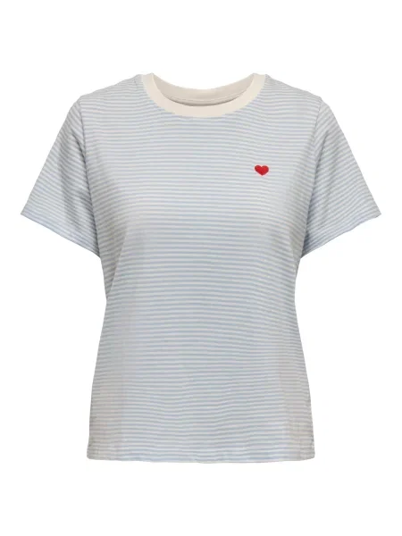 JDY Tricou JDYPISA albastru porumbel / roșu cranberry alb