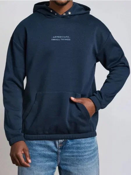 Sinsay Bluza hoodie z napisem granatowy