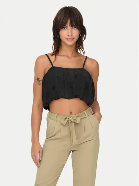ONLY Marškinėliai Lou Cropped Fit juoda