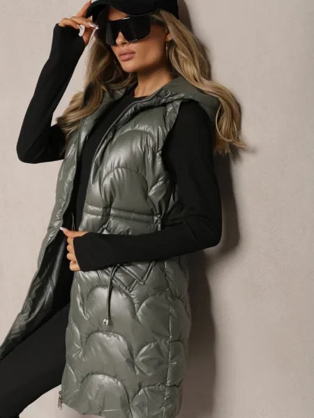 Vestă deschis cu glugă cu cu Halimes verde