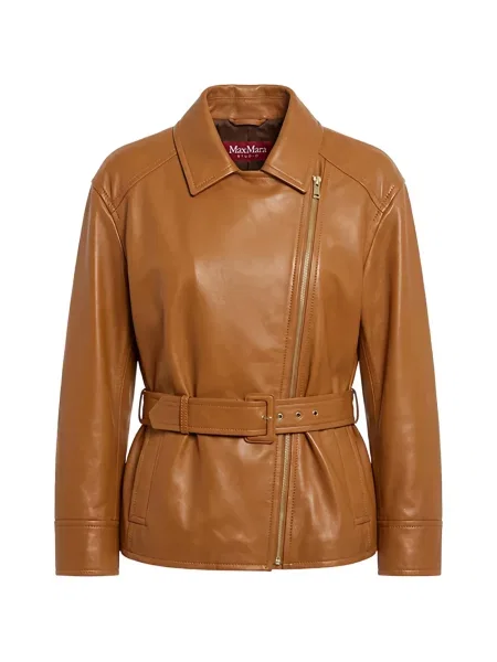 Cu centură geanta de piele Max Mara maro