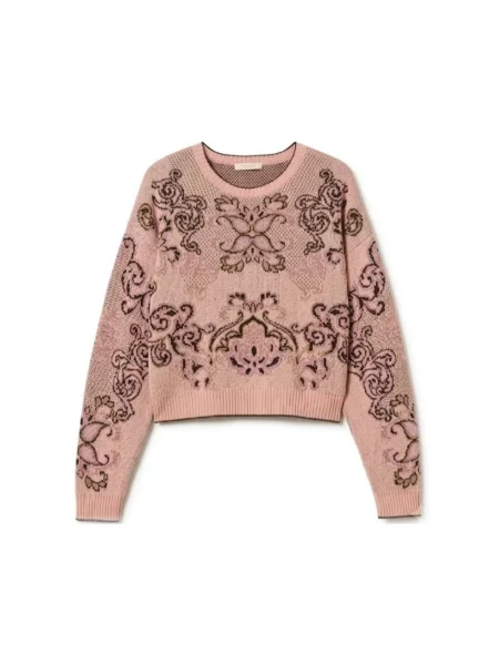 Sweter Twinset wełniany różowy