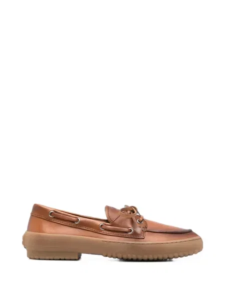 Pantofi loafer Miu Miu cu șireturi din piele maro