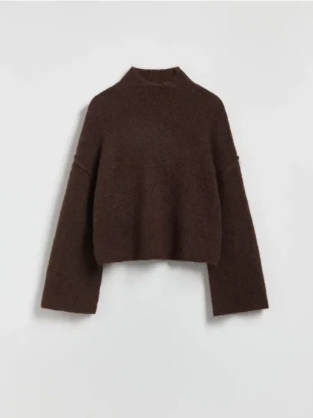 Reserved Rolákový sveter tmavohnedá