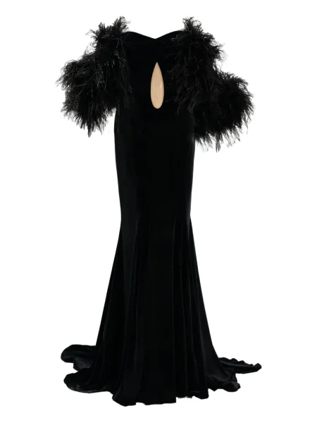 Odgovarati maksi haljina Ana Radu sa perjem crna