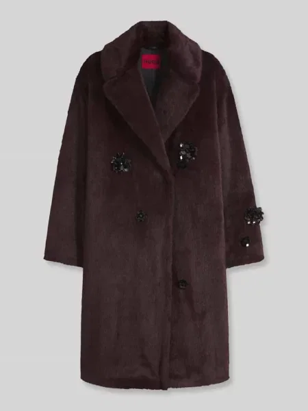 Płaszcz o kroju oversized z w imitacji sztucznego futra z detalami z cekinów Hugo
