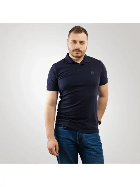 Koszulka polo o kroju slim fit z krótką listwą guzikową Hugo Boss niebieska