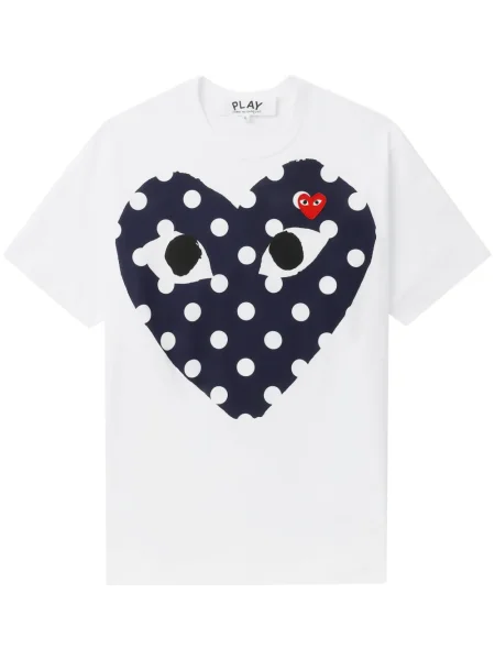 Tricou Comme Des Garcons Play cu imagine cu motiv cu inimi alb