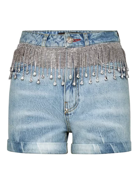 Spodnie Philipp Plein z frędzli niebieskie