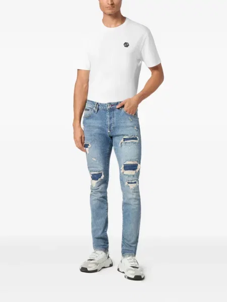 Blugi Philipp Plein zdrențuiți albastru