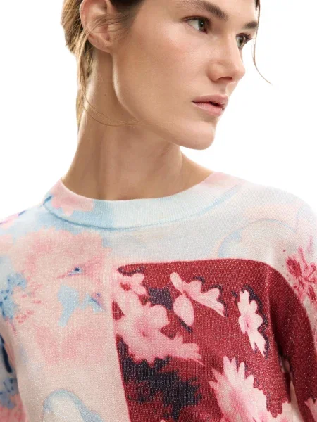 Pulover Desigual cu model floral albastru