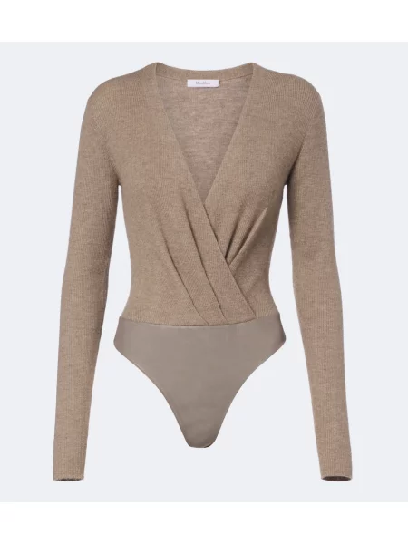 Body Max Mara din cașmir drapat maro