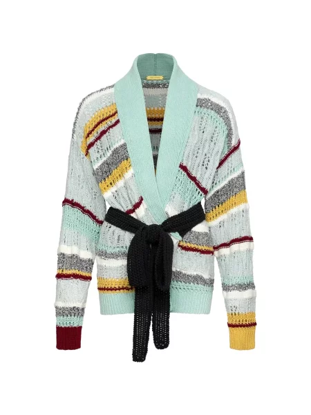 Cu centură cardigan Hellessy cu dungi tricotate albastru