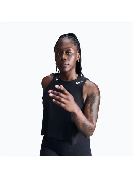 Női futópóló Nike AeroSwift Dri-Fit ADV Cropped Tank Top black/white. Méret: XL fehér