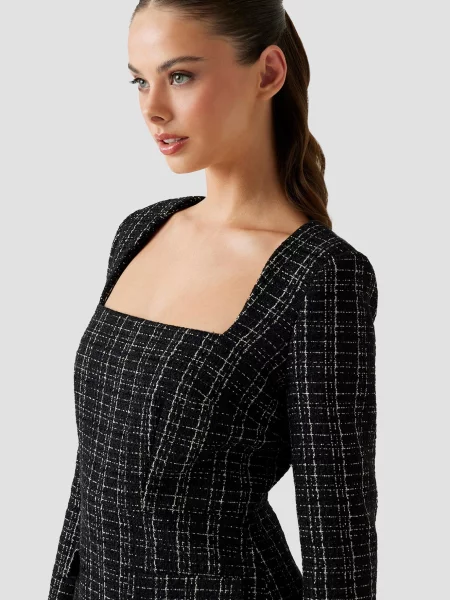 Клетчатое твидовое платье Guess черное