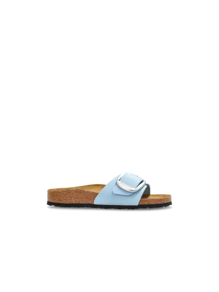 Klapki Birkenstock skórzane na sprzączkę niebieskie