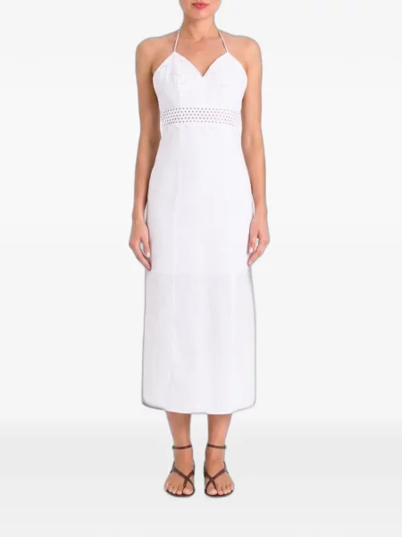 Rochie midi Twinset cu broderie cu gât halter alb