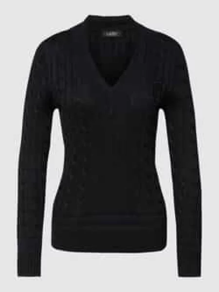 Sweter z dzianiny ze ściegiem warkoczowym model ‘MEREN’ Lauren Ralph Lauren czarny