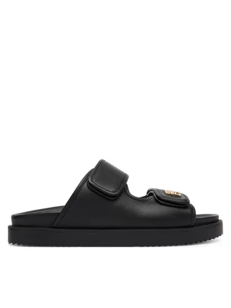 Tommy Hilfiger Klapki Double Strap Leather Sandal czarny
