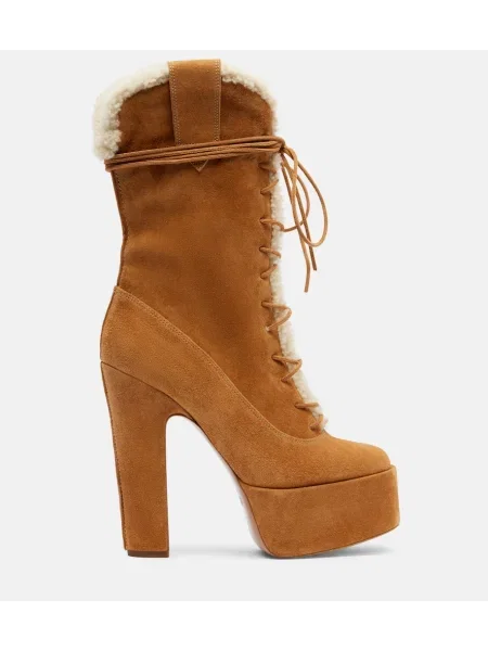 Botine Paris Texas cu șireturi din piele de căprioară cu platformă bej