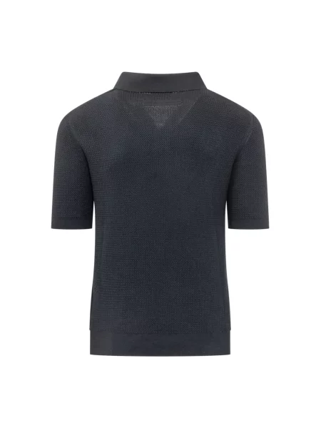 Koszulka polo Zegna z dekoltem w serek niebieska