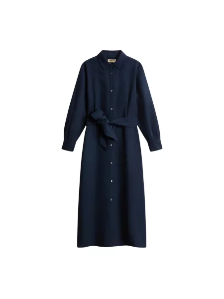 Lniana sukienka Woolrich niebieska
