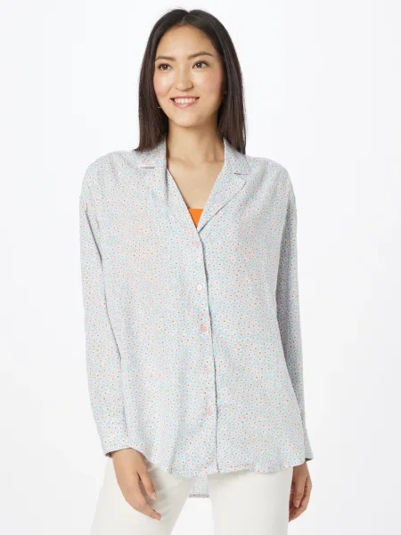 Monki Bluză Madelene albastru deschis / maro caramel / alb murdar