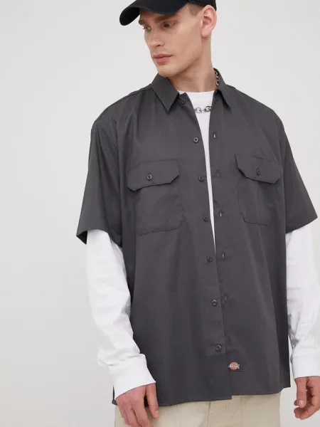 Риза Dickies мъжка със стандартна кройка с класическа яка сиво