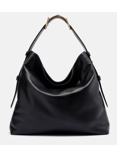 Usnjena velik usnjena torbica Gucci črna