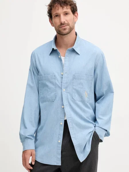 Armani Exchange koszula jeansowa regular z kołnierzykiem klasycznym niebieski