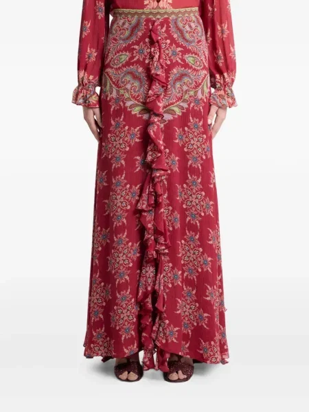 Fustă Etro cu talie înaltă cu imagine cu model paisley roșu