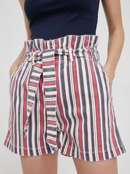 Дънкови къси панталони Pepe Jeans Phoebe Stripe с десен с висока талия