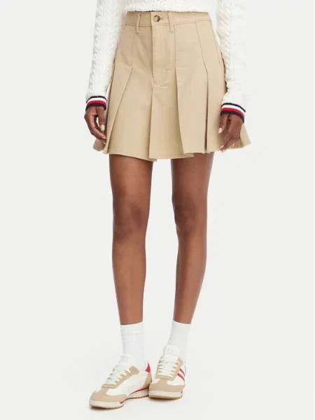 Tommy Jeans Rakott szoknya bézs