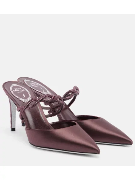 Papuci tip mules Rene Caovilla din satin maro