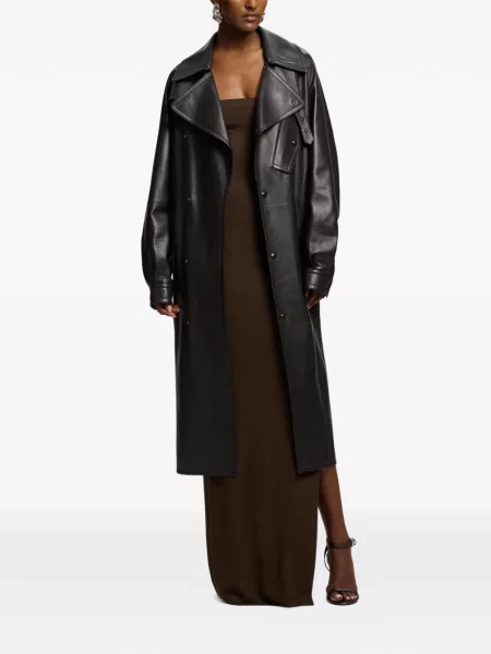 Кожено двуредно палто Ralph Lauren Collection кафяво