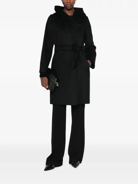 Cu centură palton Max Mara cu glugă negru