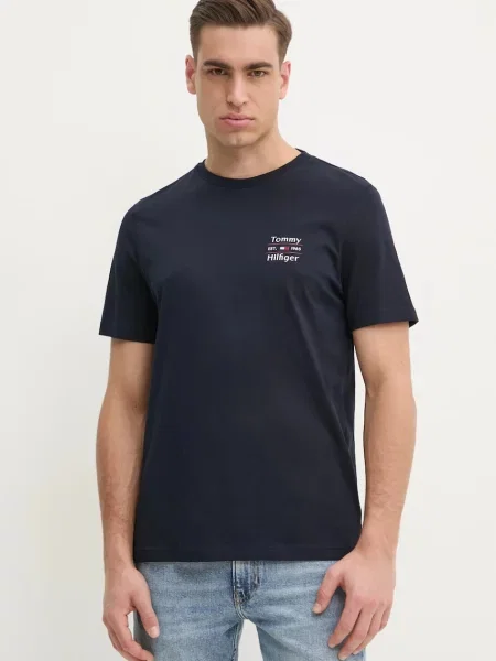 Тениска Tommy Hilfiger с принт тъмносиньо