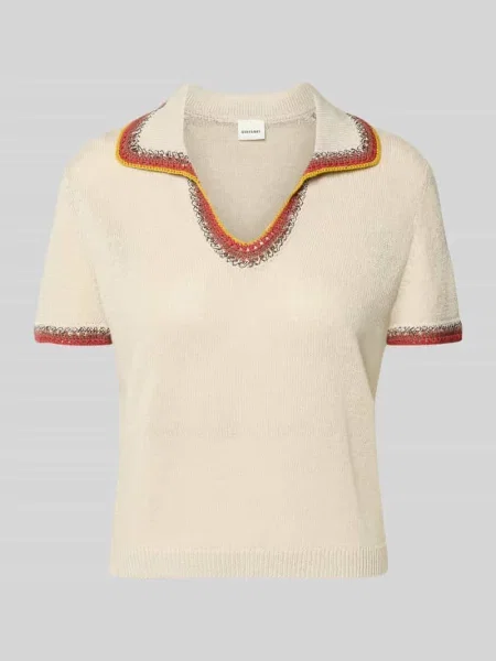 T-shirt w imitacji dzianiny z kontrastową lamówką Stefanel beżowa