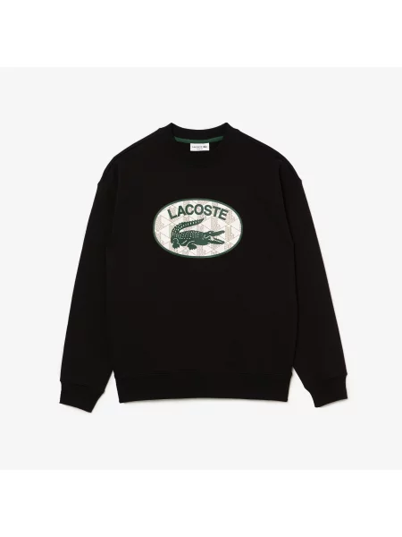 Lacoste Bluza O Luźnym Kroju Z Nadrukiem Monogramu Marki Lacoste czarna
