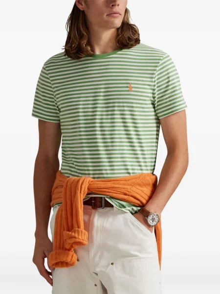 Iš natūralios odos trumpas dryžuotos polo marškinėliai Polo Ralph Lauren pilka