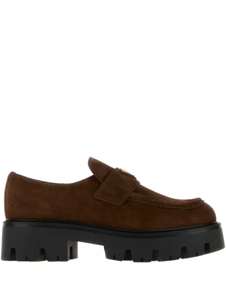 Pantofi loafer Prada din piele de căprioară maro