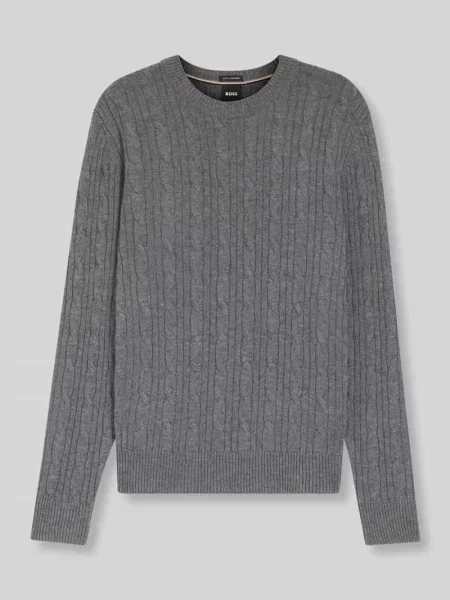 Sweter z dzianiny o kroju regular fit z mieszanki żywej wełny i kaszmiru model ‘HETICO’ Boss szary