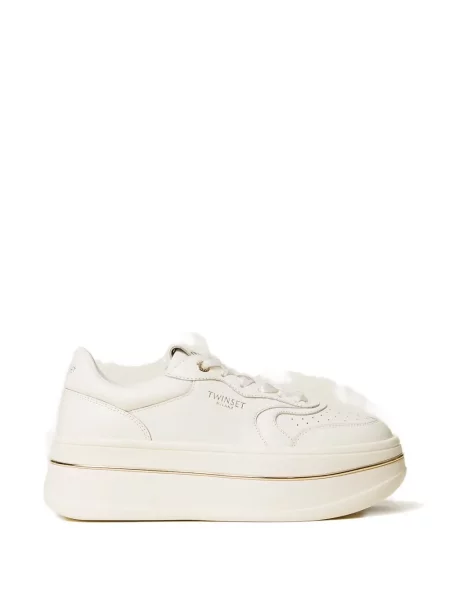 Sneakerși Twinset cu șireturi cu platformă din dantelă alb